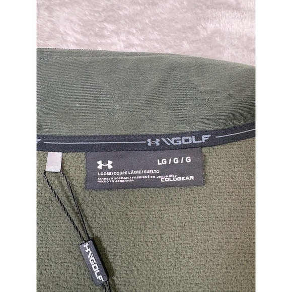 NWT UA Storm Fleece Green Mens L Loose Fit Cold Gear 1/4 Zip Sweater - Picture 3 of 7